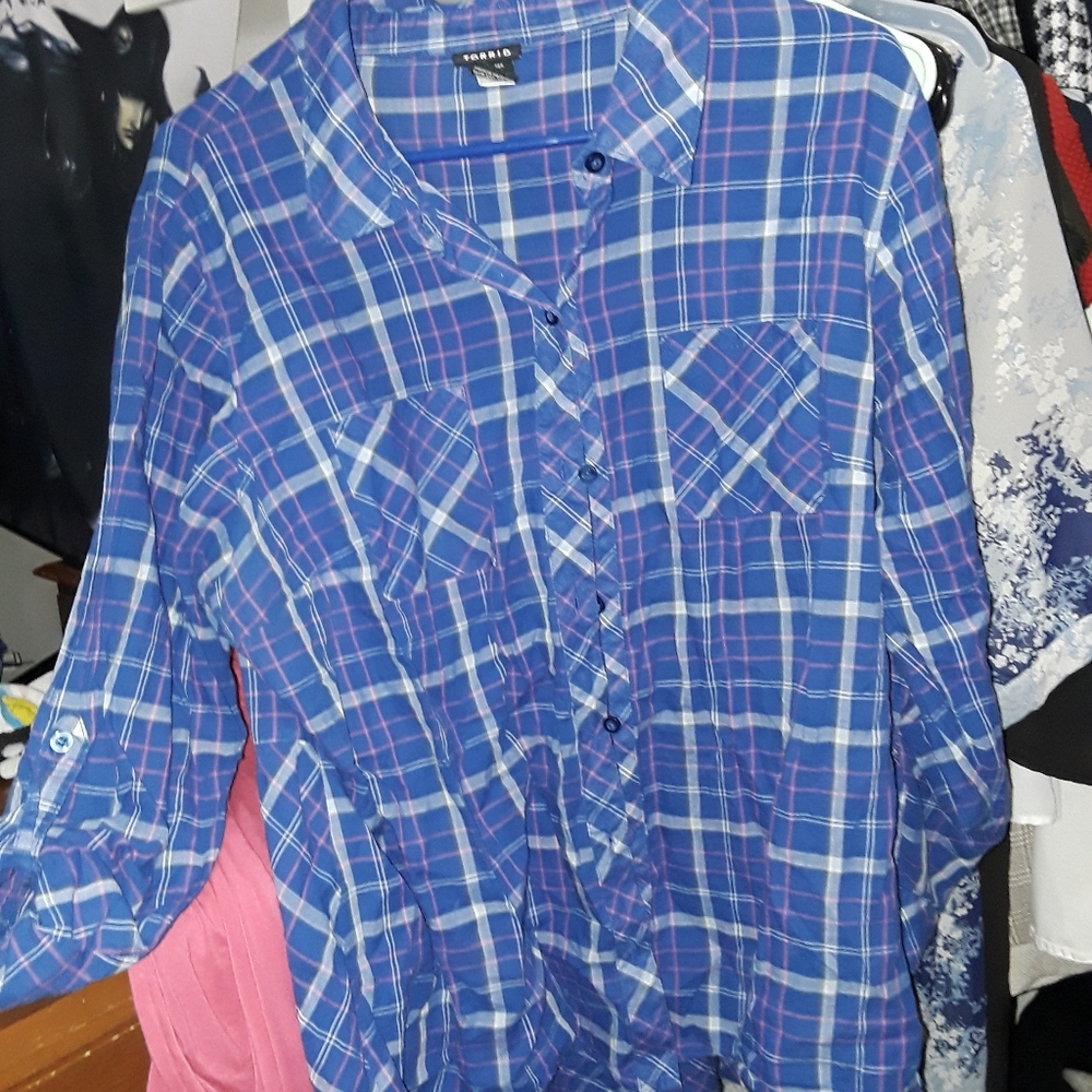 Torrid Blue plaid peplum top